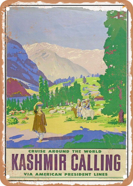 1949 Cruise Around the World Kashmir Calling Via President Airlines Vintage Ad - Metal Sign