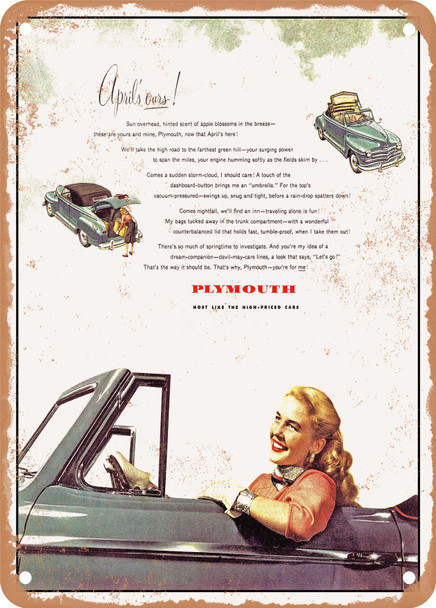 1947 Plymouth convertible Coupe April's ours Vintage Ad - Metal Sign