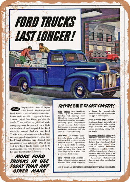 1946 Ford Pickup 3 Vintage Ad - Metal Sign