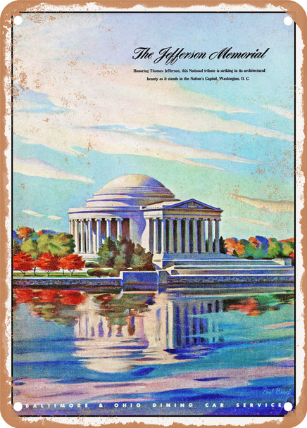 1945 The Jefferson Memorial Baltimore Ohio Dining Car Service Vintage Ad - Metal Sign