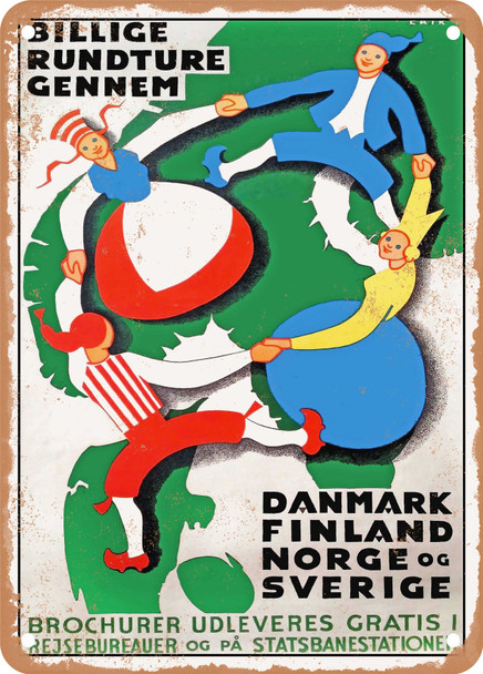 1939 Tours Denmark, Finland, Norway and Sweden Vintage Ad - Metal Sign
