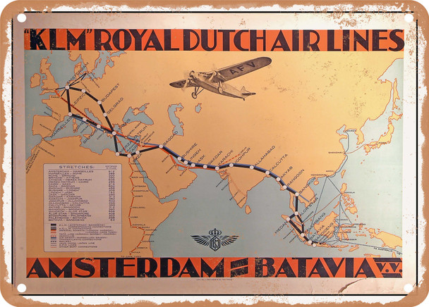 1931 Royal Dutch Air Lines Amsterdam Batavia Vv Vintage Ad - Metal Sign