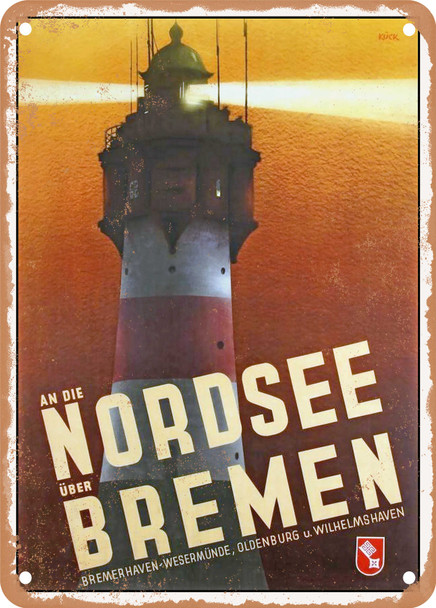 1930 to the North Sea via Bremen Vintage Ad - Metal Sign