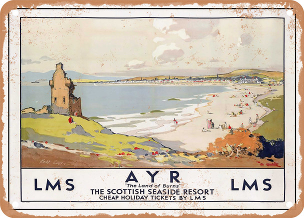 1930 Ayr the Land of Burns the Scottish Seaside Resort LMS Vintage Ad - Metal Sign