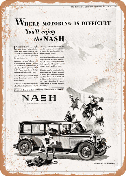 1928 Nash Standard Six Landau Where Motoring Is Difficult You'll Enjoy the Nash Vintage Ad - Metal Sign
