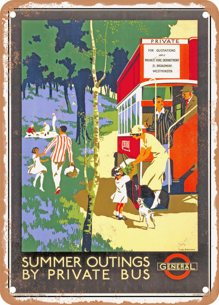1925 Summer Outings by Private Bus General Vintage Ad - Metal Sign