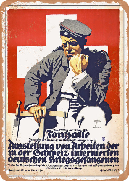 1918 Tonhalle. Exhibition of works by German prisoners of war interned in Switzerland Vintage Ad - Metal Sign