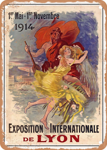 1914 May 1-November 1, 1914 International Exhibition of Lyon Vintage Ad - Metal Sign