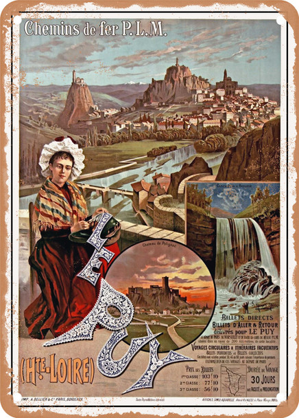 1898 PLM railways, Le Puy, Haute-Loire Vintage Ad 2 - Metal Sign