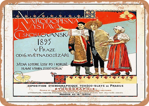 1895 Czechoslovak Ethnographic Exhibition in Prague Vintage Ad - Metal Sign