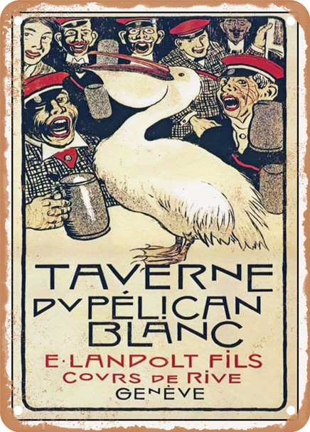 1893 Tavern of the White Pelican Geneva Vintage Ad - Metal Sign