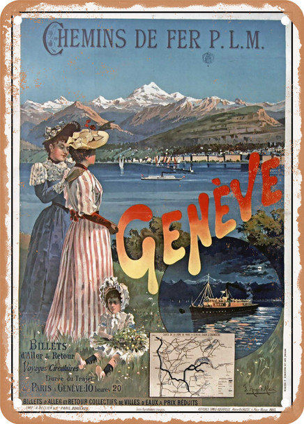 1893 PLM railways Geneva Vintage Ad - Metal Sign