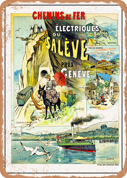 1892 Saleve electric railways near Geneva Vintage Ad - Metal Sign