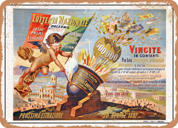 1892 National Lottery of Palermo Vintage Ad - Metal Sign
