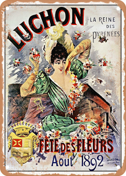 1892 Luchon, Queen of the Pyrenees Flower festival August 1892 Vintage Ad - Metal Sign