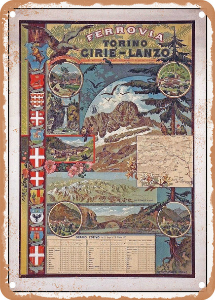 1892 Ferrovia Torino-Cirie-Lanzo Vintage Ad - Metal Sign