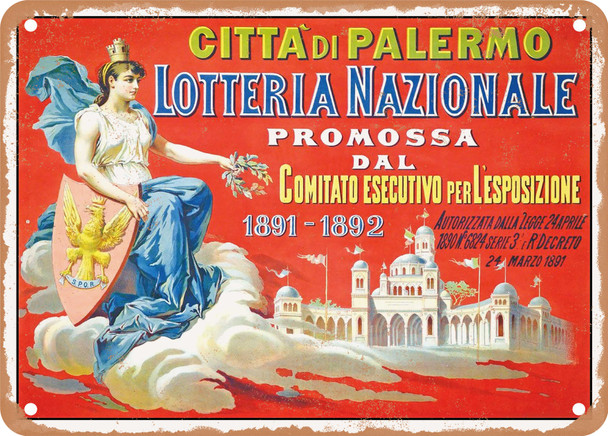 1891 National Lottery City of Palermo Vintage Ad - Metal Sign