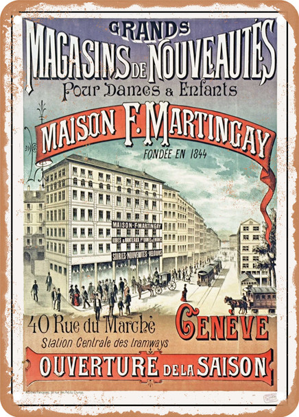 1890 Large novelty stores for women and children F Martingay House Geneva Vintage Ad - Metal Sign