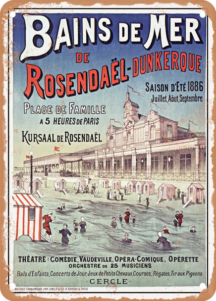 1886 Rosendael Dunkirk Seaside Baths Summer Season 1886 Family Beach Vintage Ad - Metal Sign