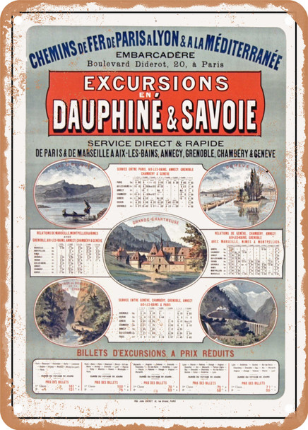 1881 Chemins de Fer de Paris a Lyon a la Mediterranee Excursions in Dauphine Savoie Vintage Ad 2 - Metal Sign