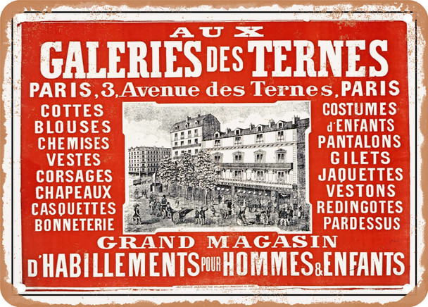 1880-90 Aux Galeries des Ternes Grand Department Store for Men's and Children's Clothing Vintage Ad - Metal Sign
