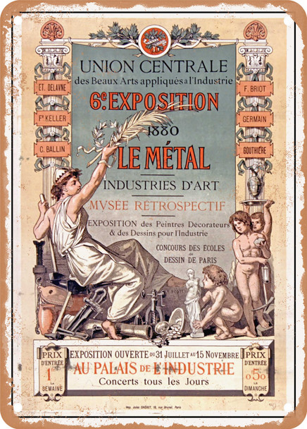 1880 Union Centrale des Beaux Arts Appliques a l'Industrie 6th Exhibition The Metal Vintage Ad - Metal Sign