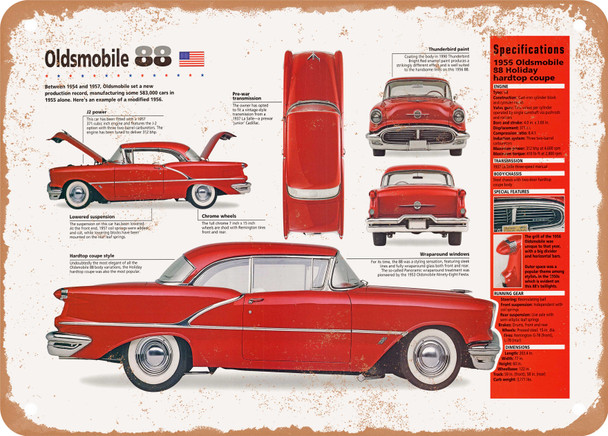 1956 Oldsmobile 88 Spec Sheet - Rusty Look Metal Sign