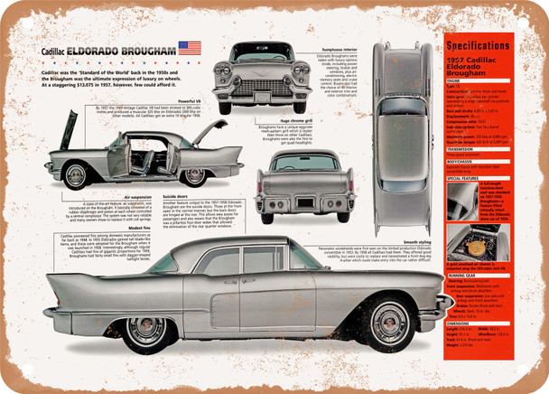 1957 Cadillac Eldorado Brougham Spec Sheet - Rusty Look Metal Sign