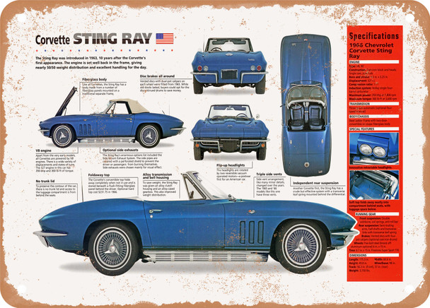 1966 Chevrolet Corvette Sting Ray Spec Sheet - Rusty Look Metal Sign