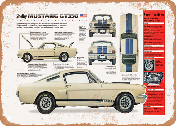 1966 Shelby Mustang GT350 Spec Sheet - Rusty Look Metal Sign