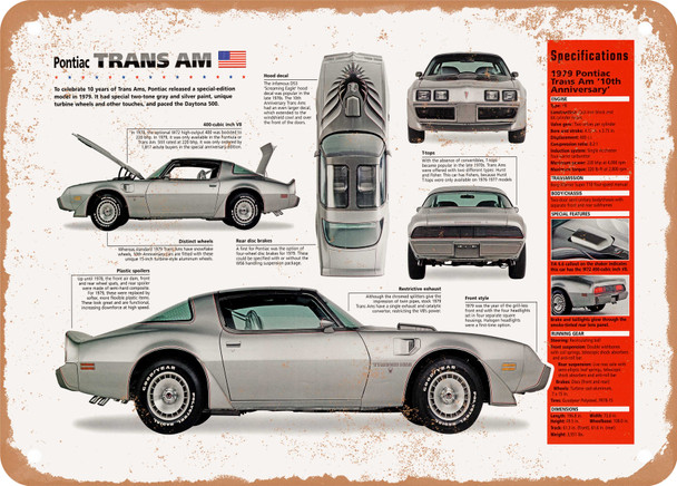 1979 Pontiac Trans Am Spec Sheet - Rusty Look Metal Sign