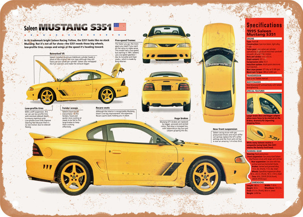 1995 Saleen Mustang S351 Spec Sheet - Rusty Look Metal Sign