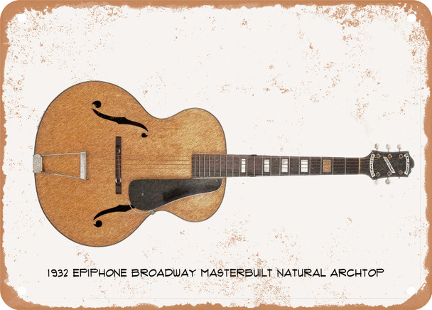 1932 Epiphone Broadway Masterbuilt Natural Archtop Pencil Drawing - Rusty Look Metal Sign