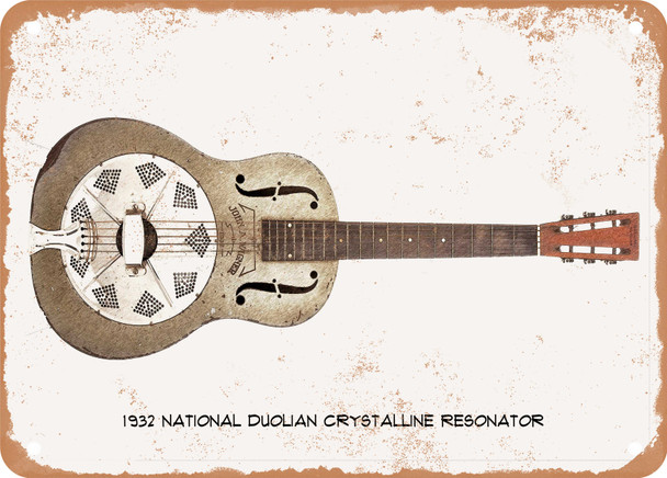 1932 National Duolian Crystalline Resonator Pencil Drawing - Rusty Look Metal Sign