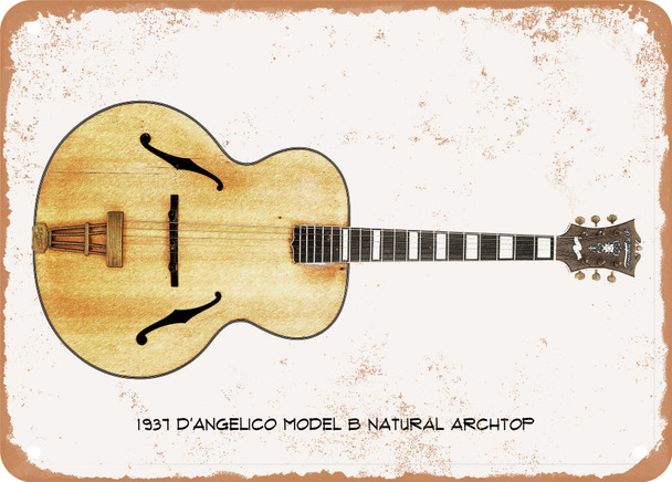 1937 D'Angelico Model B Natural Archtop Pencil Drawing - Rusty Look Metal Sign
