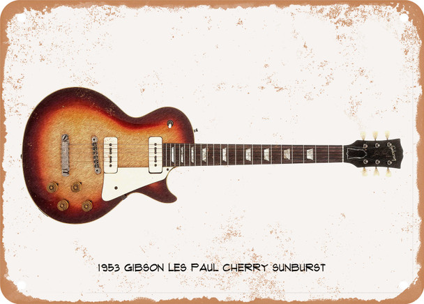 1953 Gibson Les Paul Cherry Sunburst Pencil Drawing - Rusty Look Metal Sign