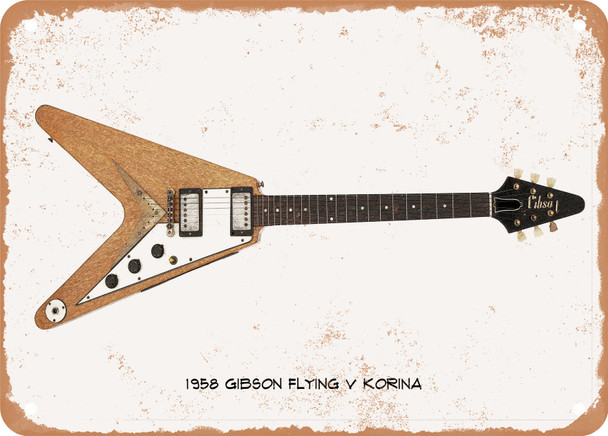 1958 Gibson Flying V Korina Pencil Drawing - Rusty Look Metal Sign