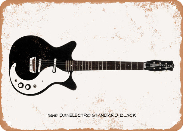 1960 Danelectro Standard Black Pencil Drawing - Rusty Look Metal Sign