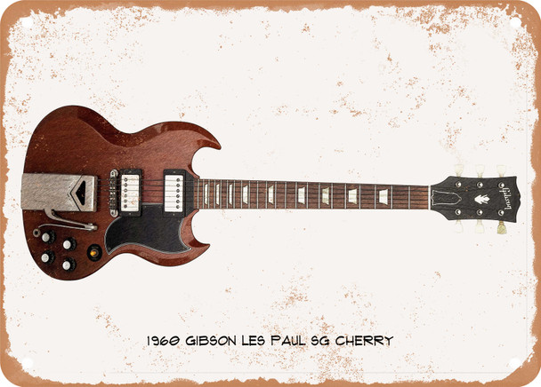 1960 Gibson Les Paul SG Cherry Pencil Drawing - Rusty Look Metal Sign