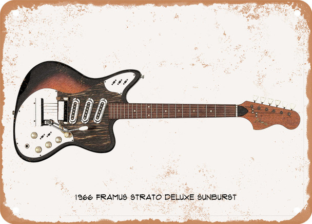 1966 Framus Strato Deluxe Sunburst Pencil Drawing - Rusty Look Metal Sign