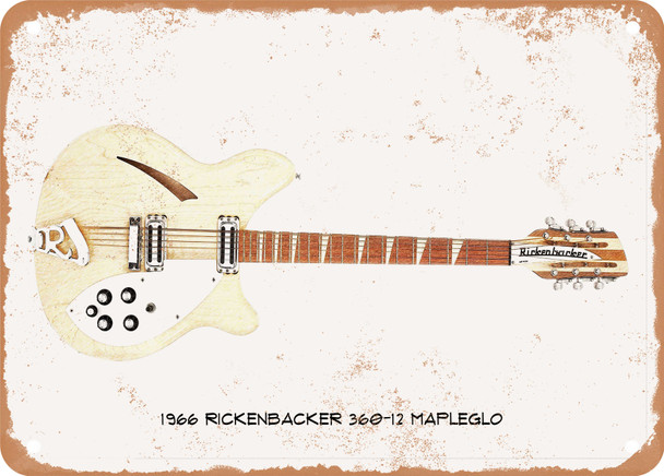 1966 Rickenbacker 360-12 Mapleglo Pencil Drawing - Rusty Look Metal Sign