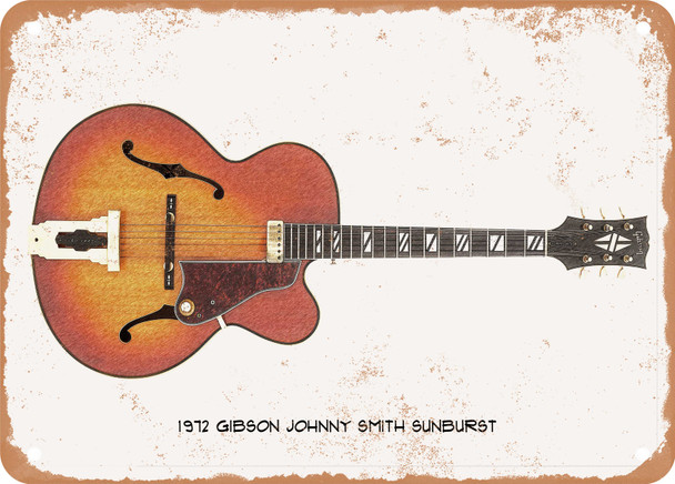 1972 Gibson Johnny Smith Sunburst Pencil Drawing - Rusty Look Metal Sign