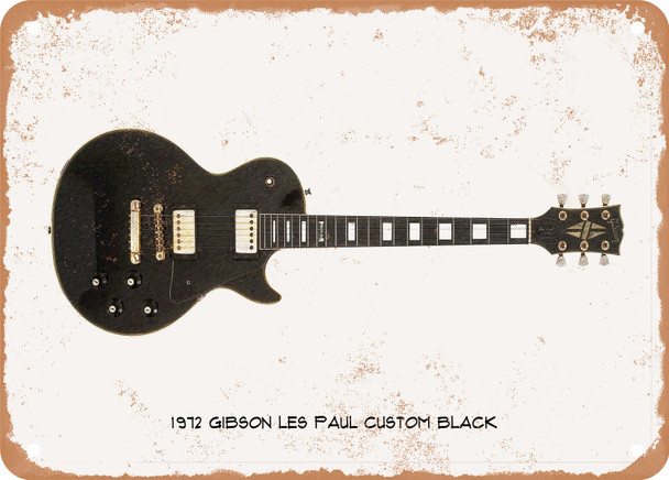 1972 Gibson Les Paul Custom Black Pencil Drawing - Rusty Look Metal Sign