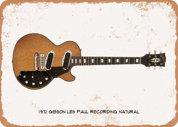 1972 Gibson Les Paul Recording Natural Pencil Drawing - Rusty Look Metal Sign