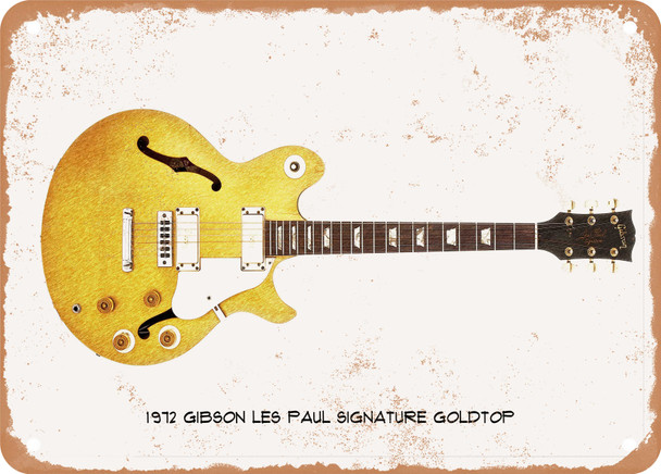 1972 Gibson Les Paul Signature Goldtop Pencil Drawing - Rusty Look Metal Sign