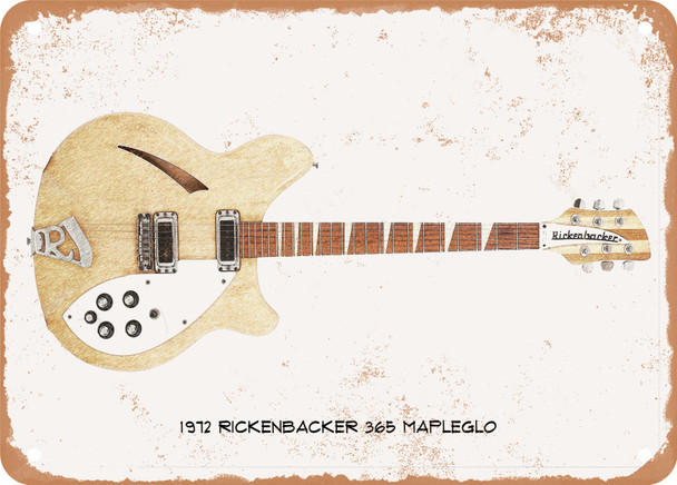 1972 Rickenbacker 365 Mapleglo Pencil Drawing - Rusty Look Metal Sign