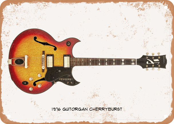 1976 Guitorgan Cherryburst Pencil Drawing - Rusty Look Metal Sign