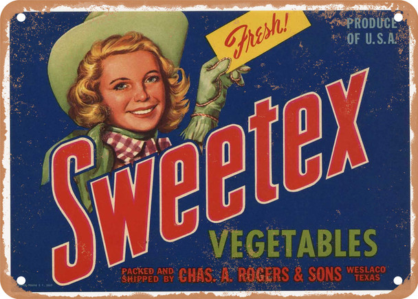 Sweetex Brand Weslaco Texas Vegetables - Rusty Look Metal Sign