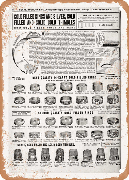 1902 Sears Catalog Rings Page 84 - Rusty Look Metal Sign