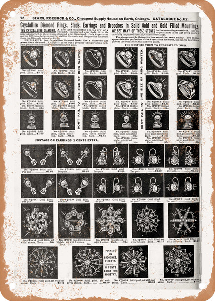 1902 Sears Catalog Rings Page 88 - Rusty Look Metal Sign